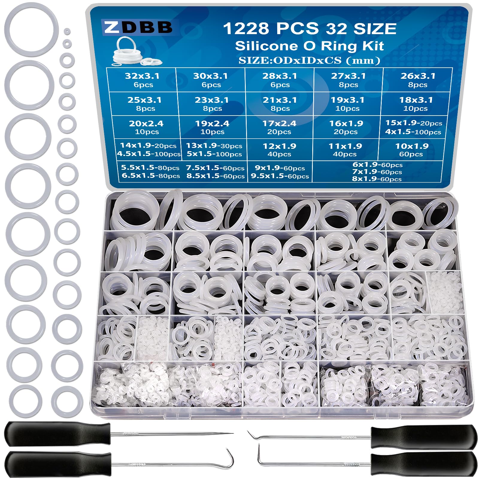 ZDBB silicone O-ring kit box with labels aids quick size selection.