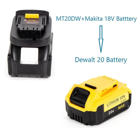 ZDTZAN MT20DL adapter installed on a Makita 18V battery powering a tool.