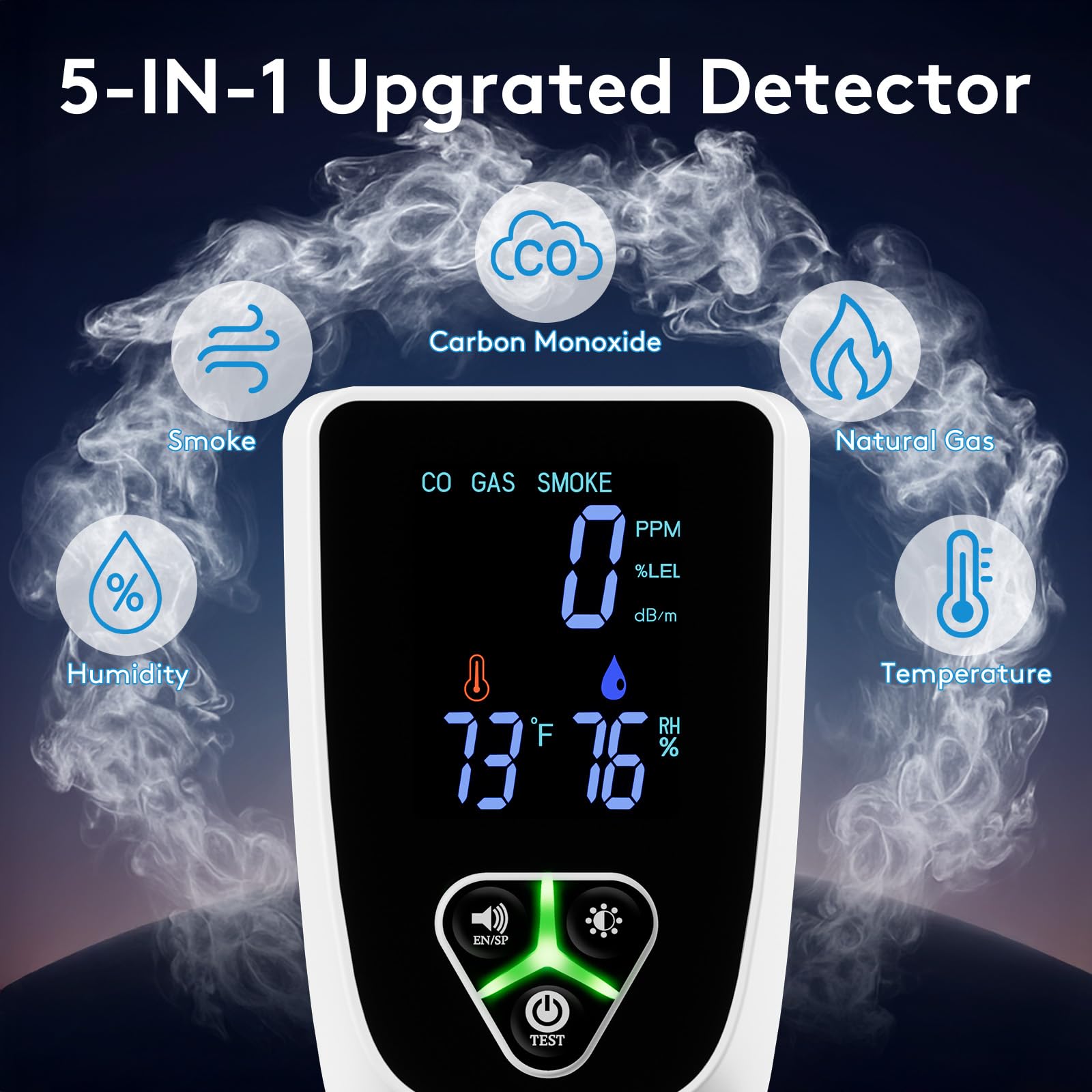 zealme CO detector LCD display shows real-time readings clearly.