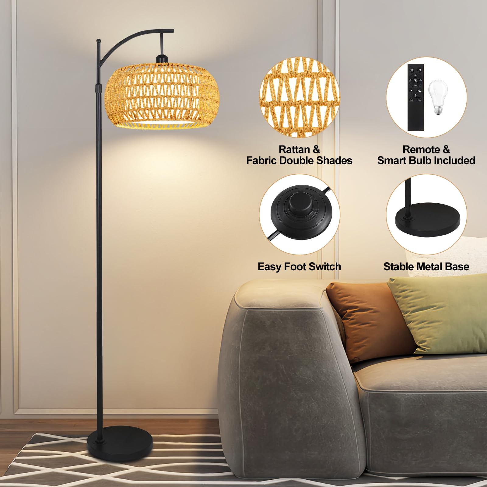 ZECOXOL Arc floor lamp offers three color temperatures for mood setting.