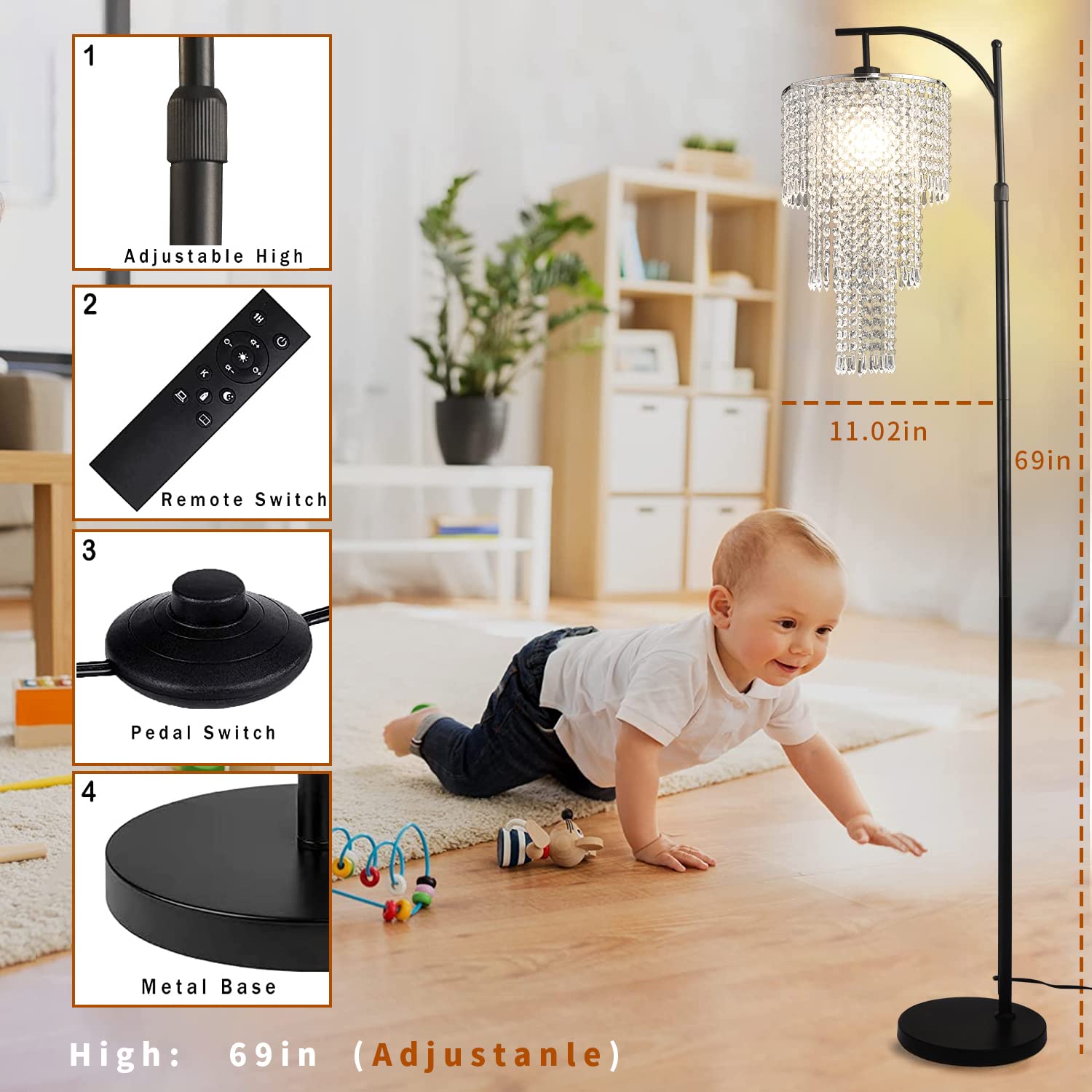 ZECOXOL Arc Floor Lamp sleek black arched silhouette complements modern interiors.