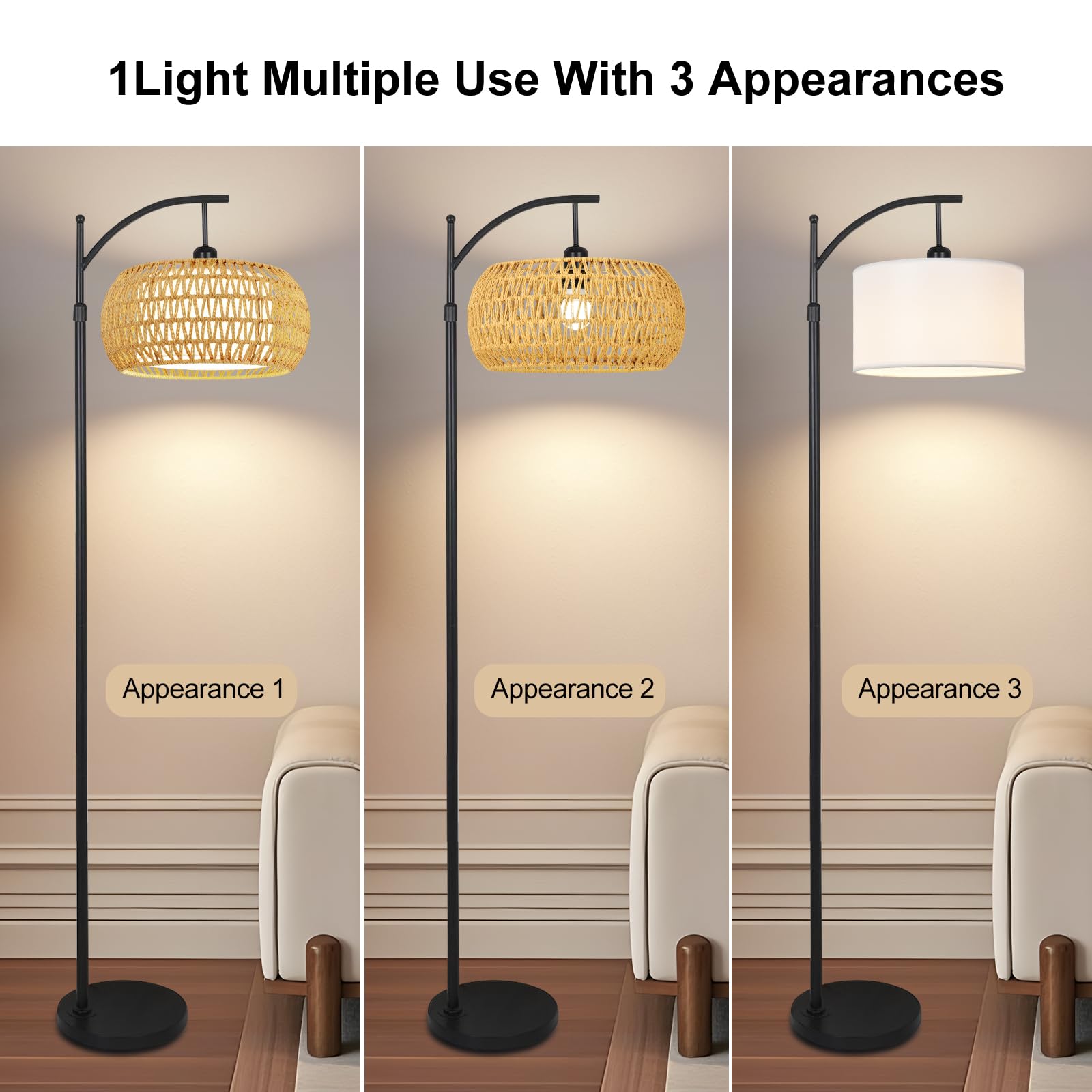 ZECOXOL Arc floor lamp includes remote control for easy adjustments.