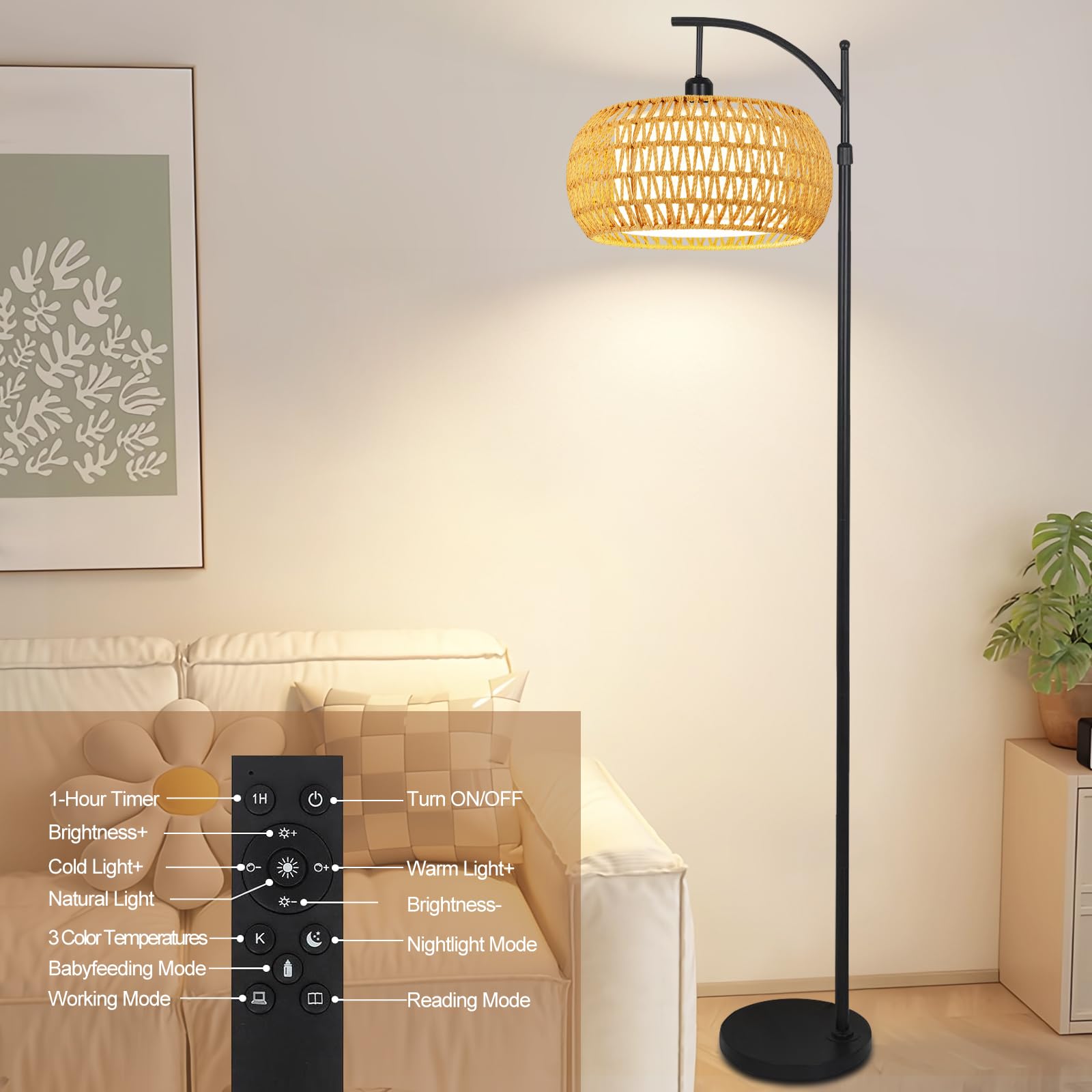 ZECOXOL Arc lamp comes with removable shade for styling options.