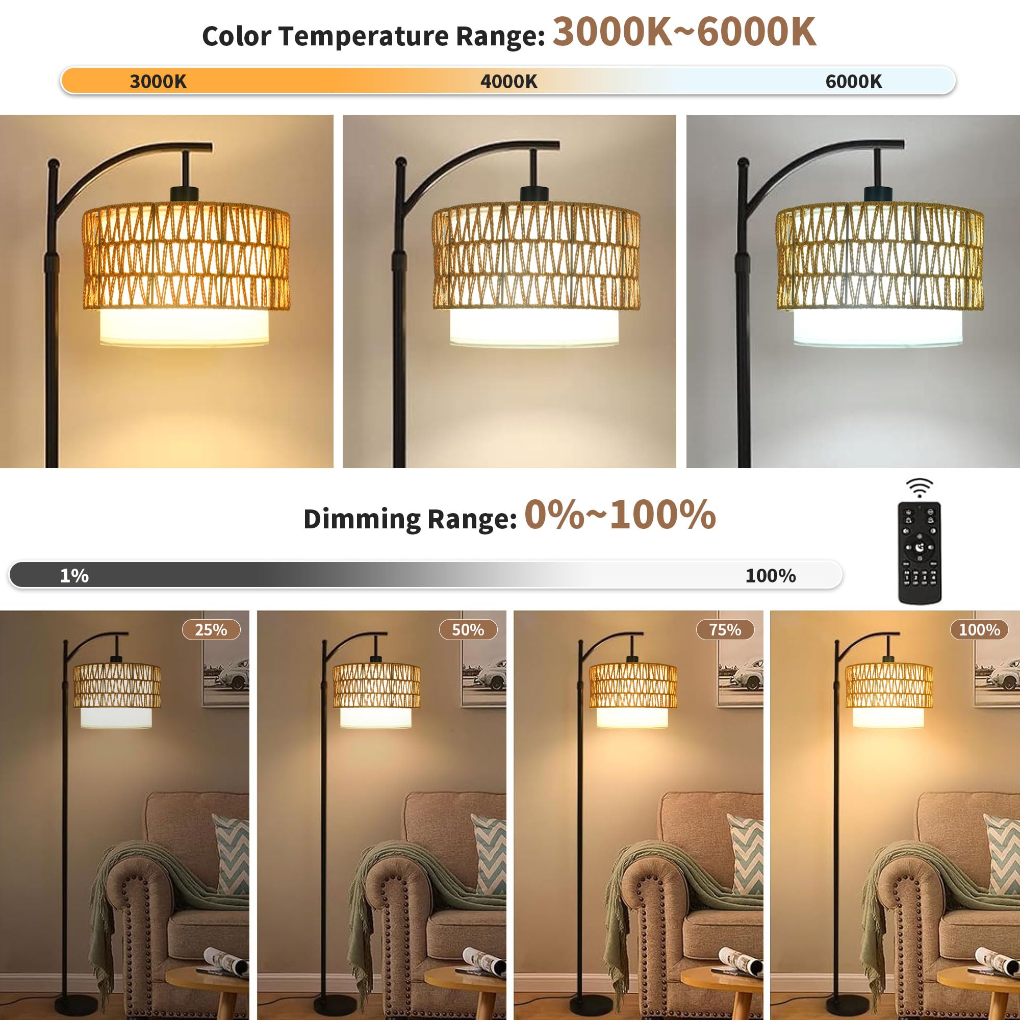 ZECOXOL boho rattan lampshade adds warm ambience to living rooms.