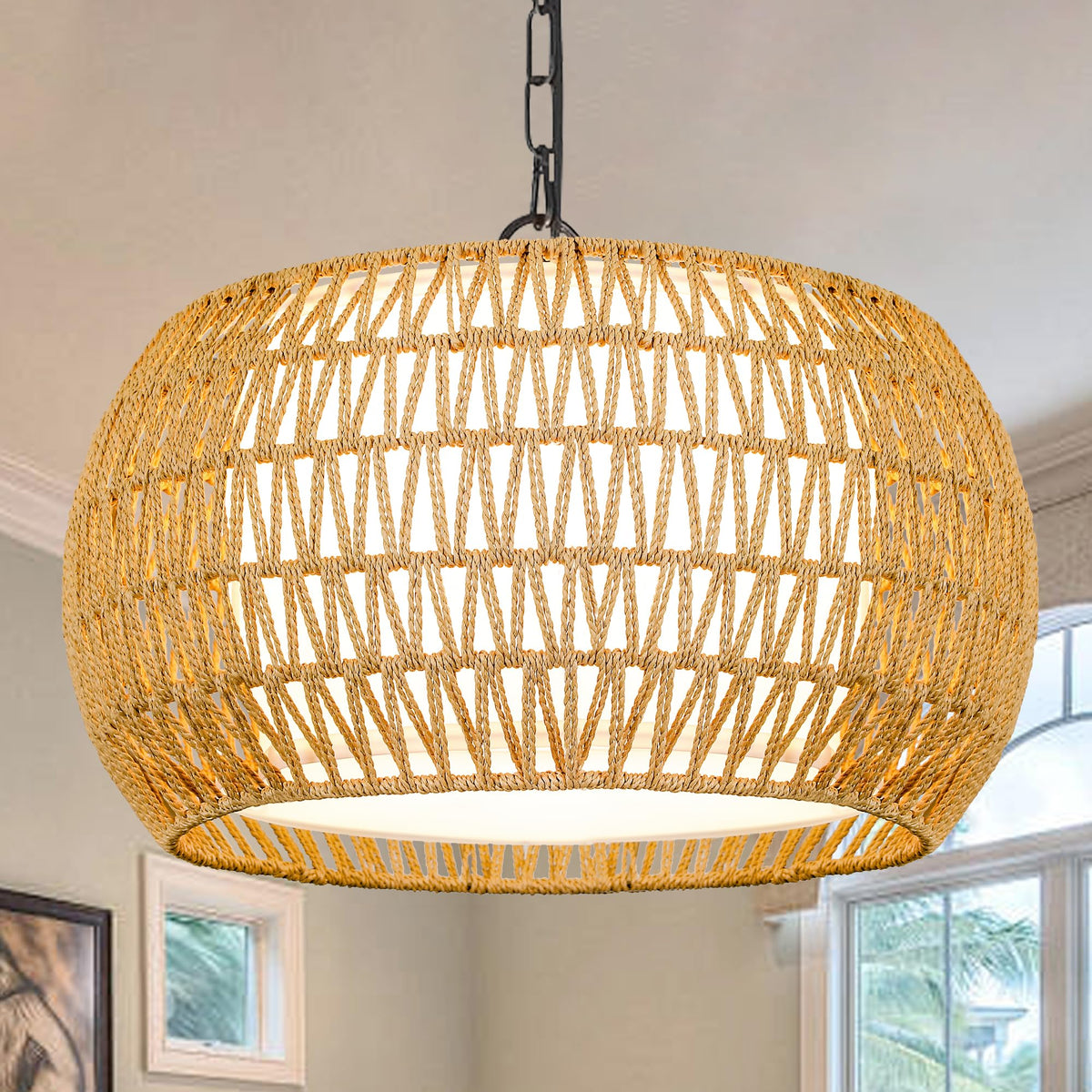 ZECOXOL farmhouse chandelier with drum shade creates warm dining ambience