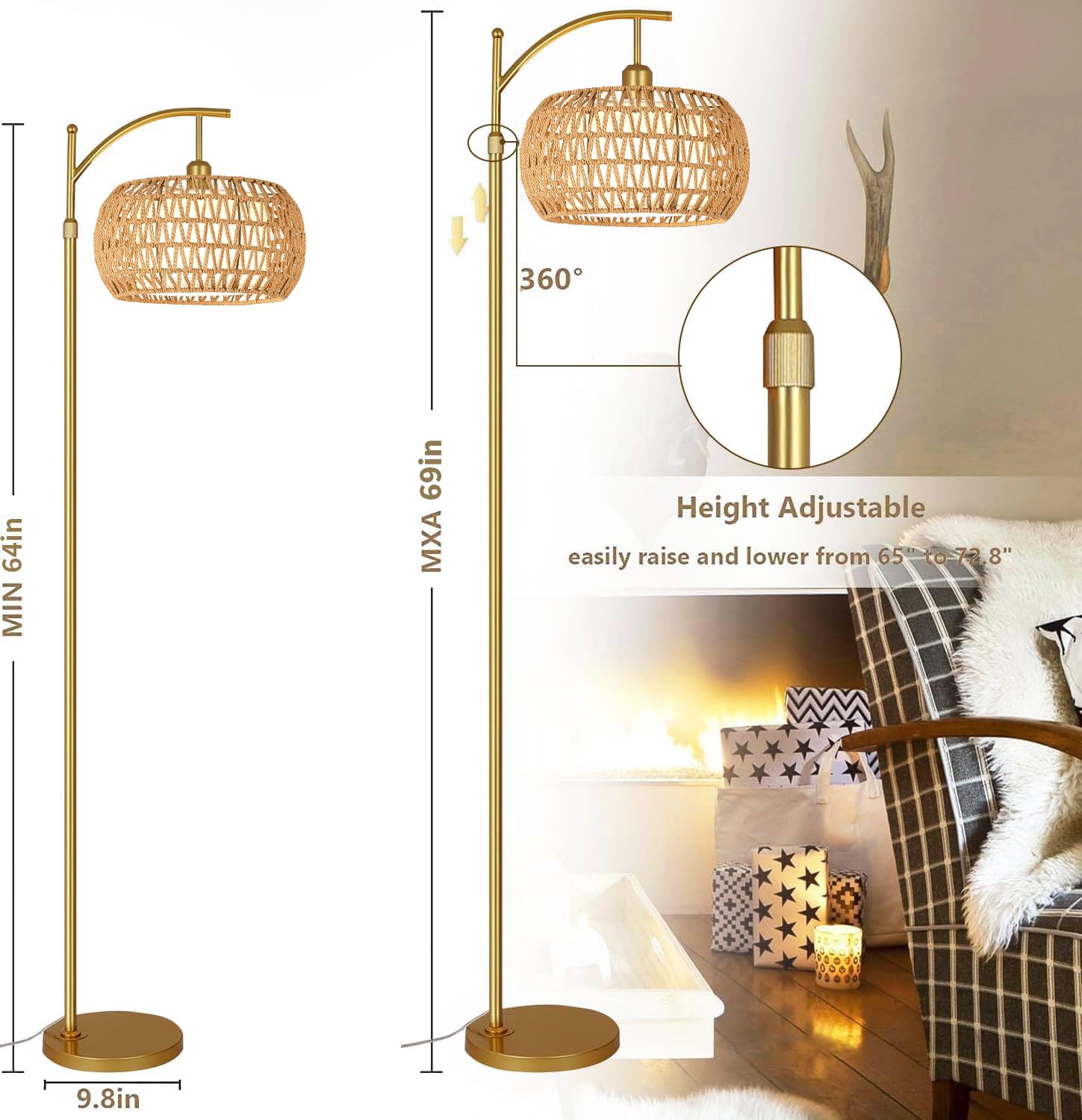 ZECOXOL linen drum shade provides soft, diffuse light.