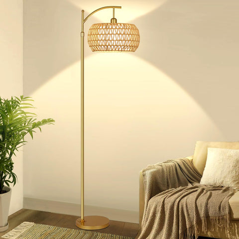 ZECOXOL gold arc lamp enhances living room or bedroom ambiance.