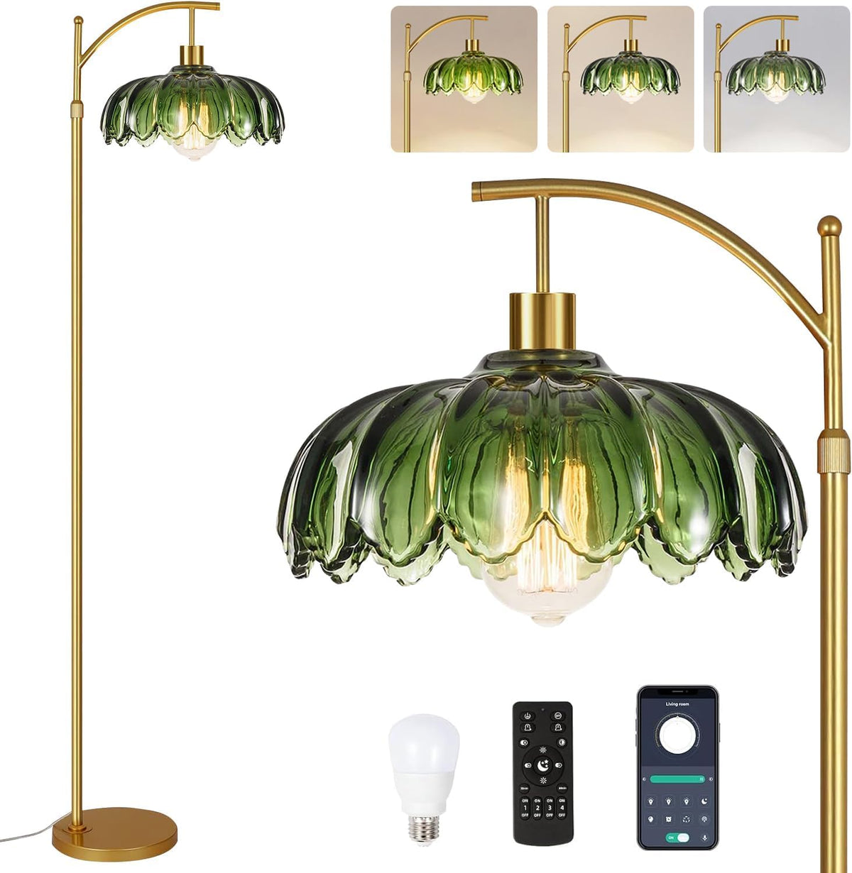 ZECOXOL gold floor lamp with arc flower, adds dramatic lighting to living areas.