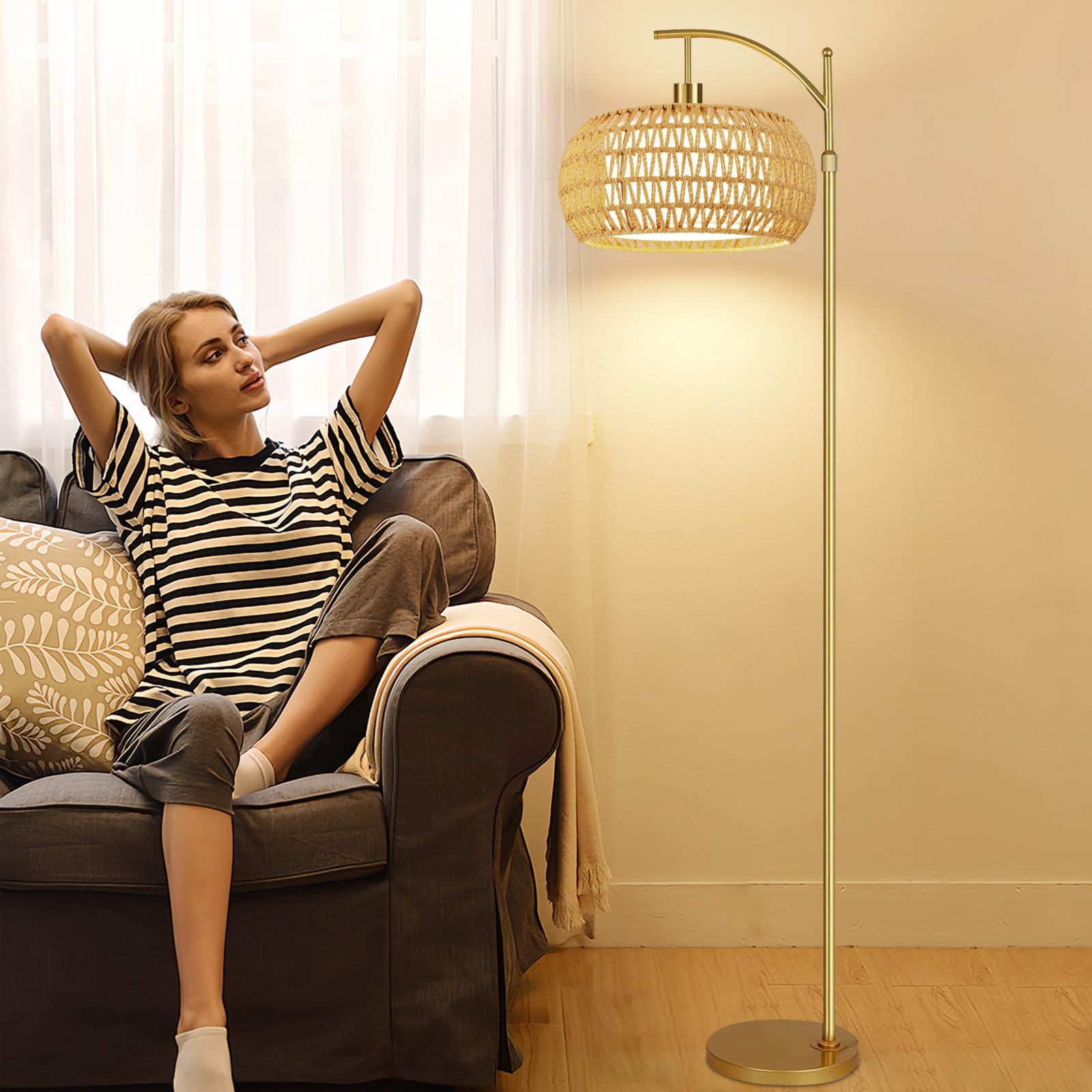 ZECOXOL double drum shade blends rattan and linen for style.