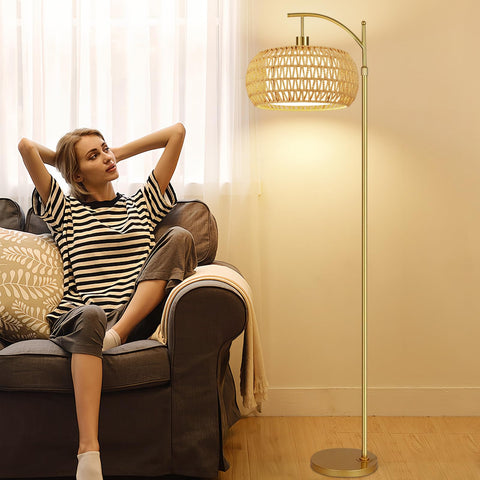 ZECOXOL double drum shade blends rattan and linen for style.