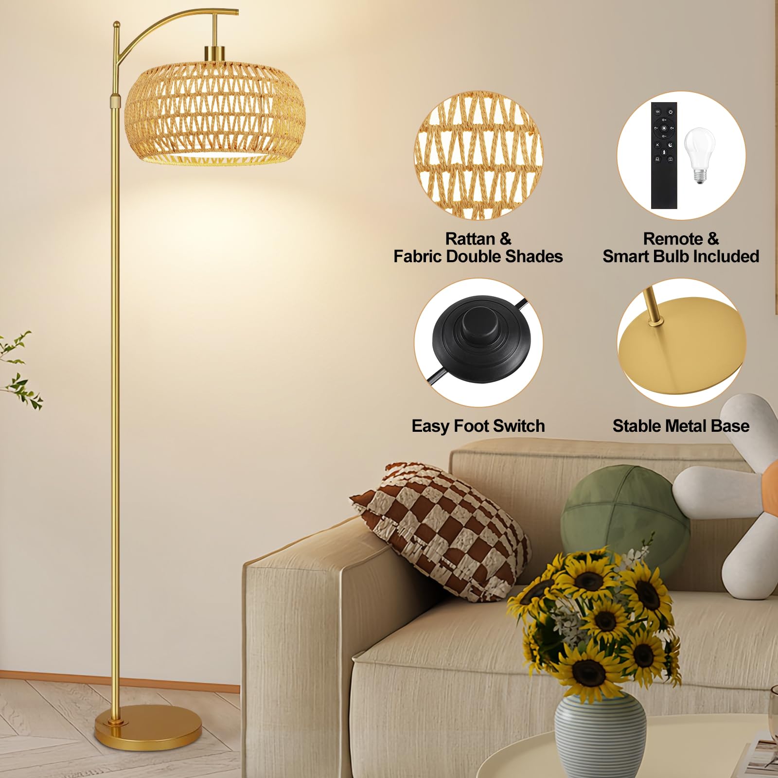 ZECOXOL height-adjustable tower lamp fits sofa or desk height.