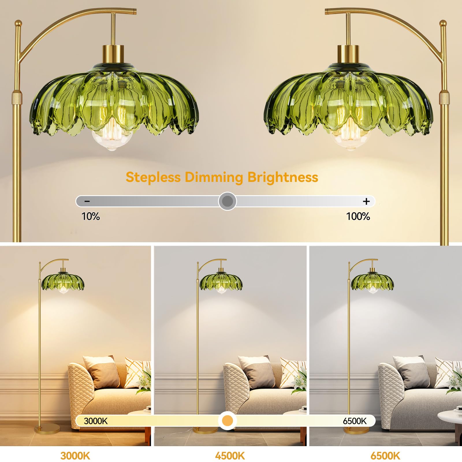 ZECOXOL gold floor lamp with remote control for easy lighting adjustments