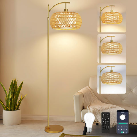 ZECOXOL gold floor lamp with remote control for easy living room lighting.