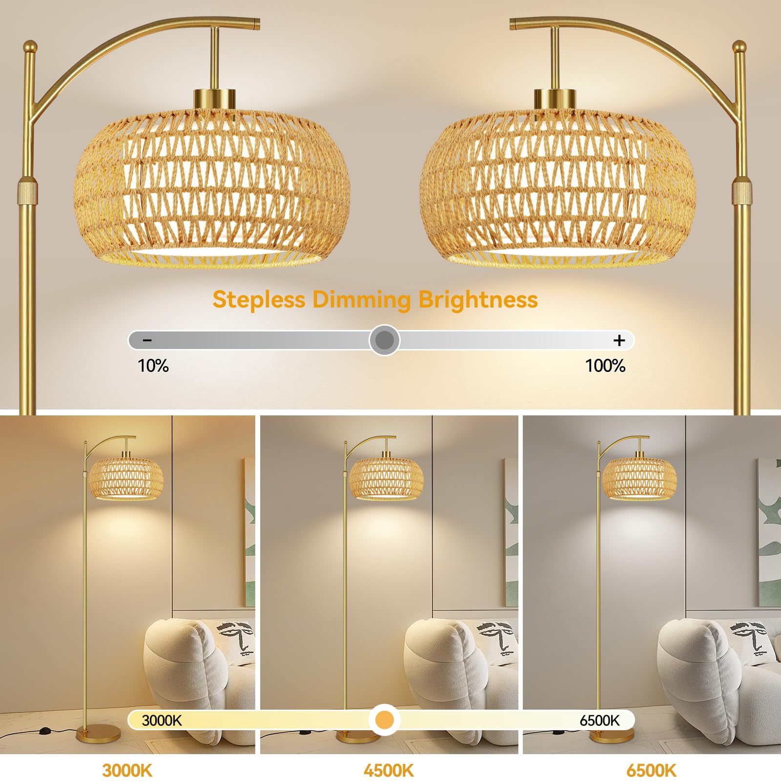 ZECOXOL floor lamp with remote or footswitch for flexible control.