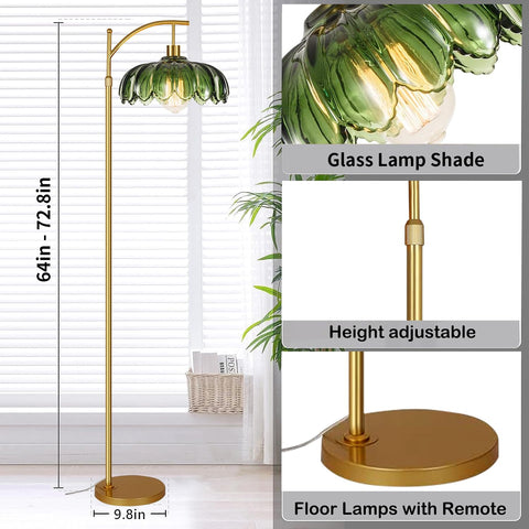 ZECOXOL green lampshade floor lamp brightens bedrooms with soothing ambient light.
