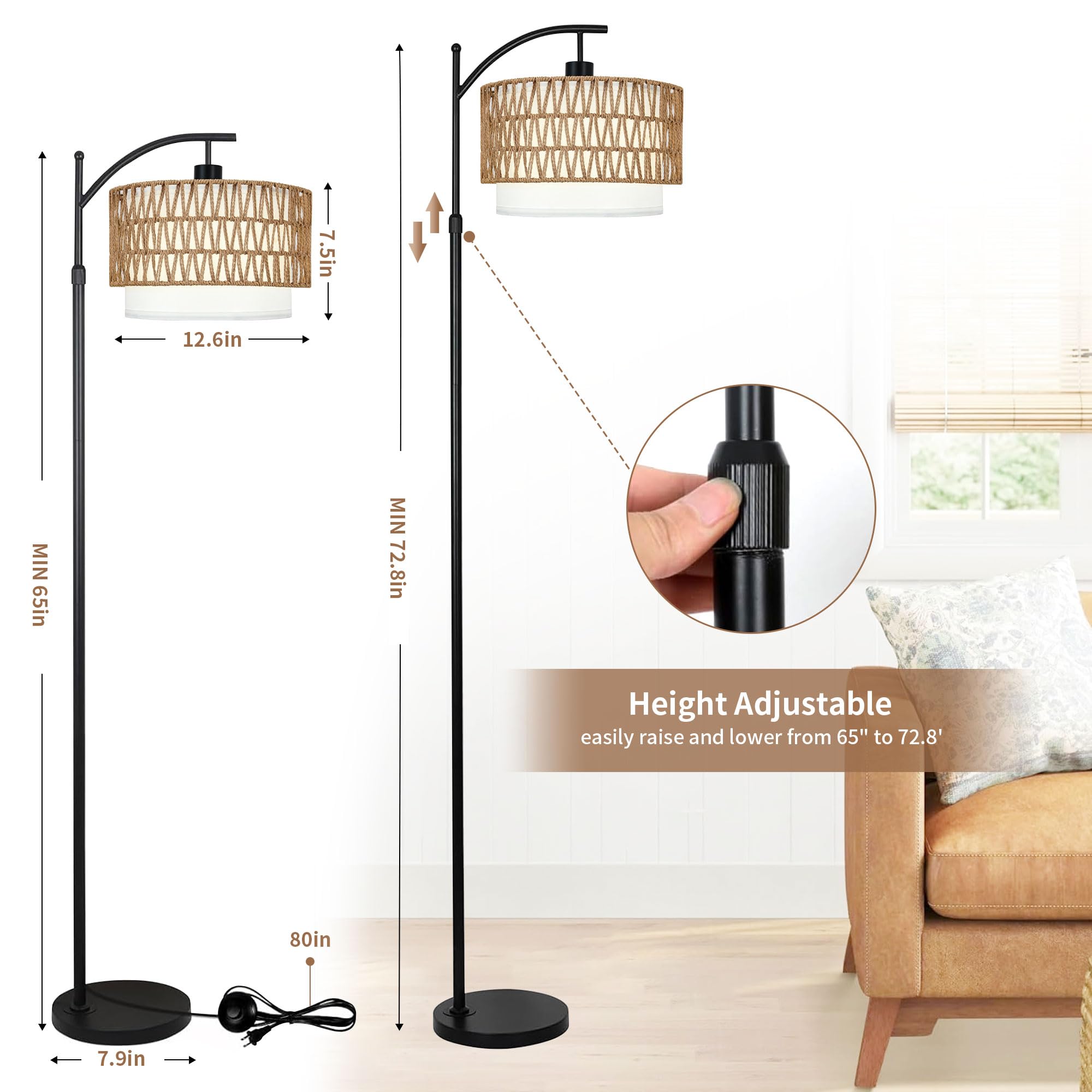 ZECOXOL height adjustable arc lamp provides flexible lighting angles.