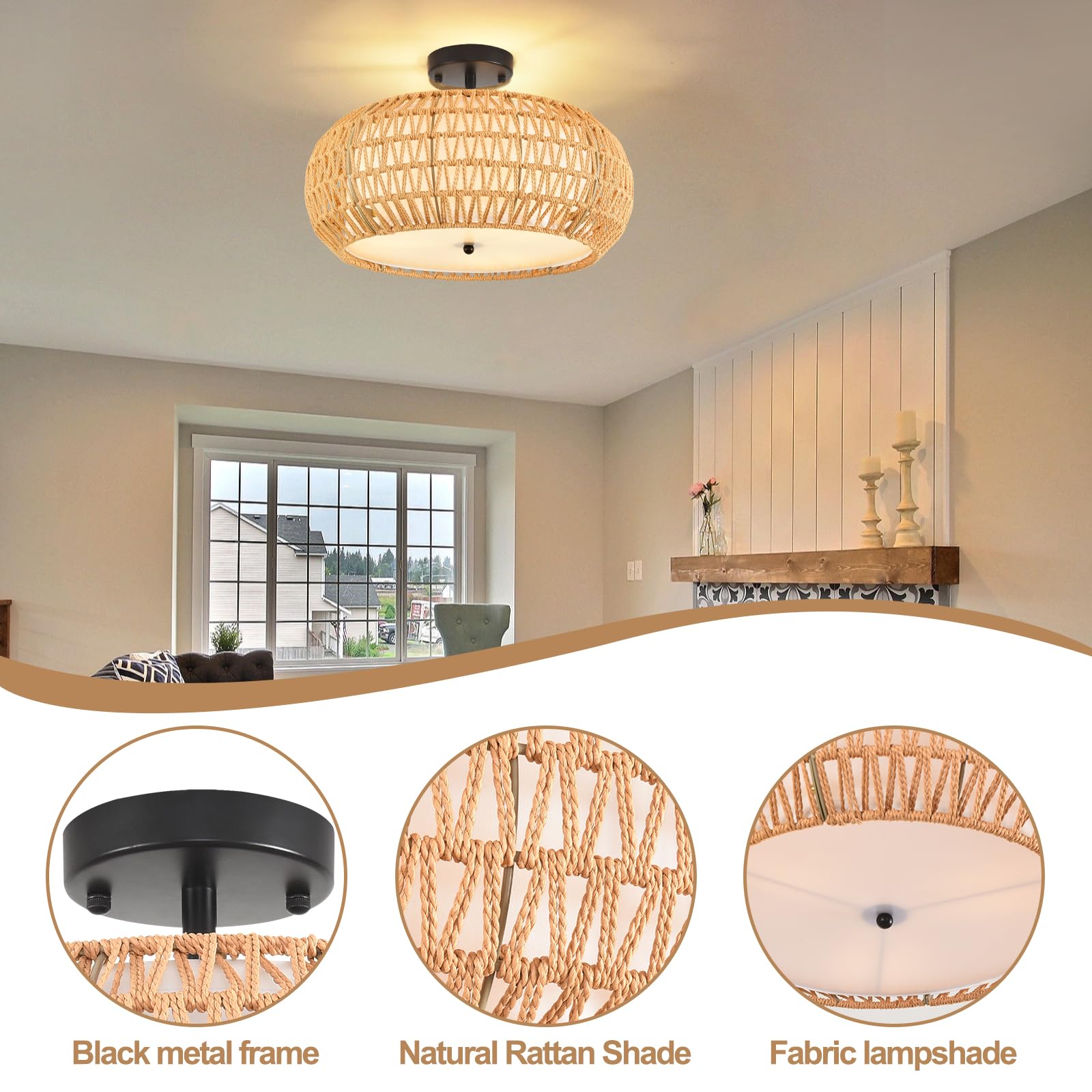 ZECOXOL rattan ceiling light ideal for entryways with durable, easy installation.