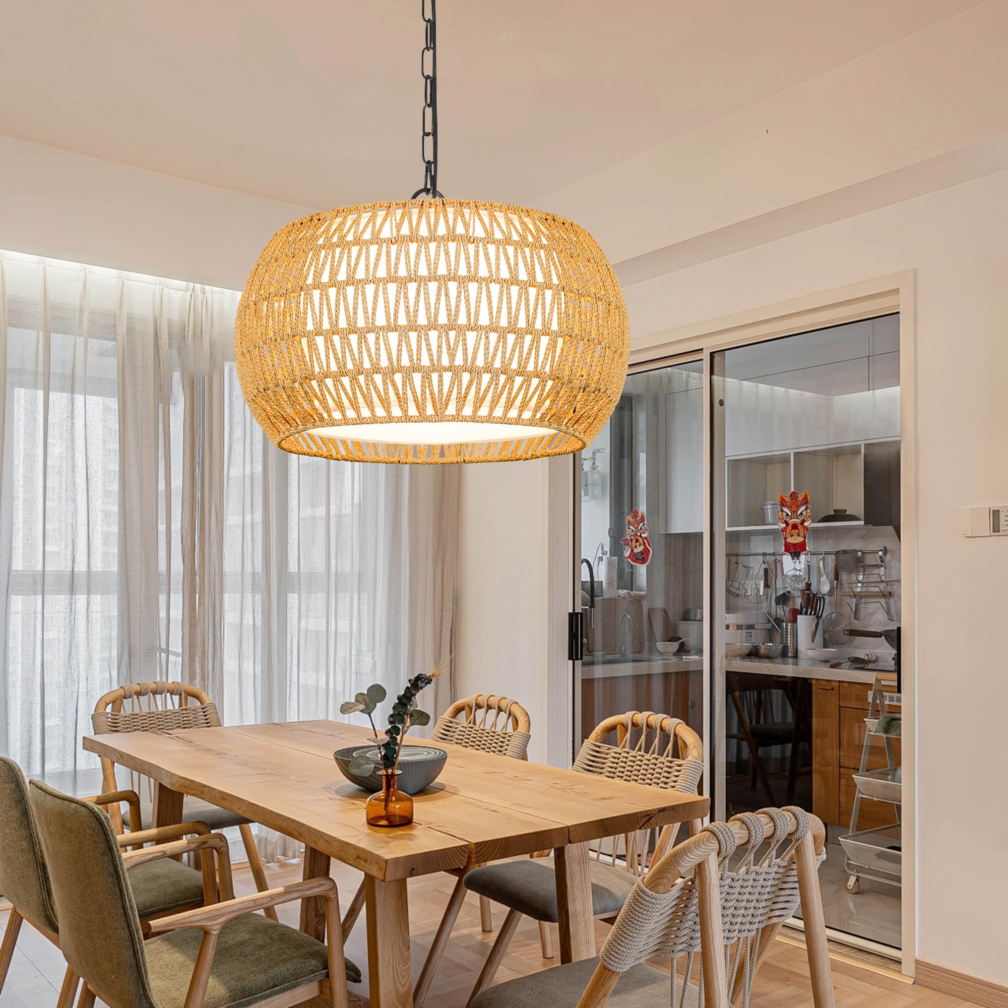 ZECOXOL rattan pendant light adds cozy boho charm to dining room