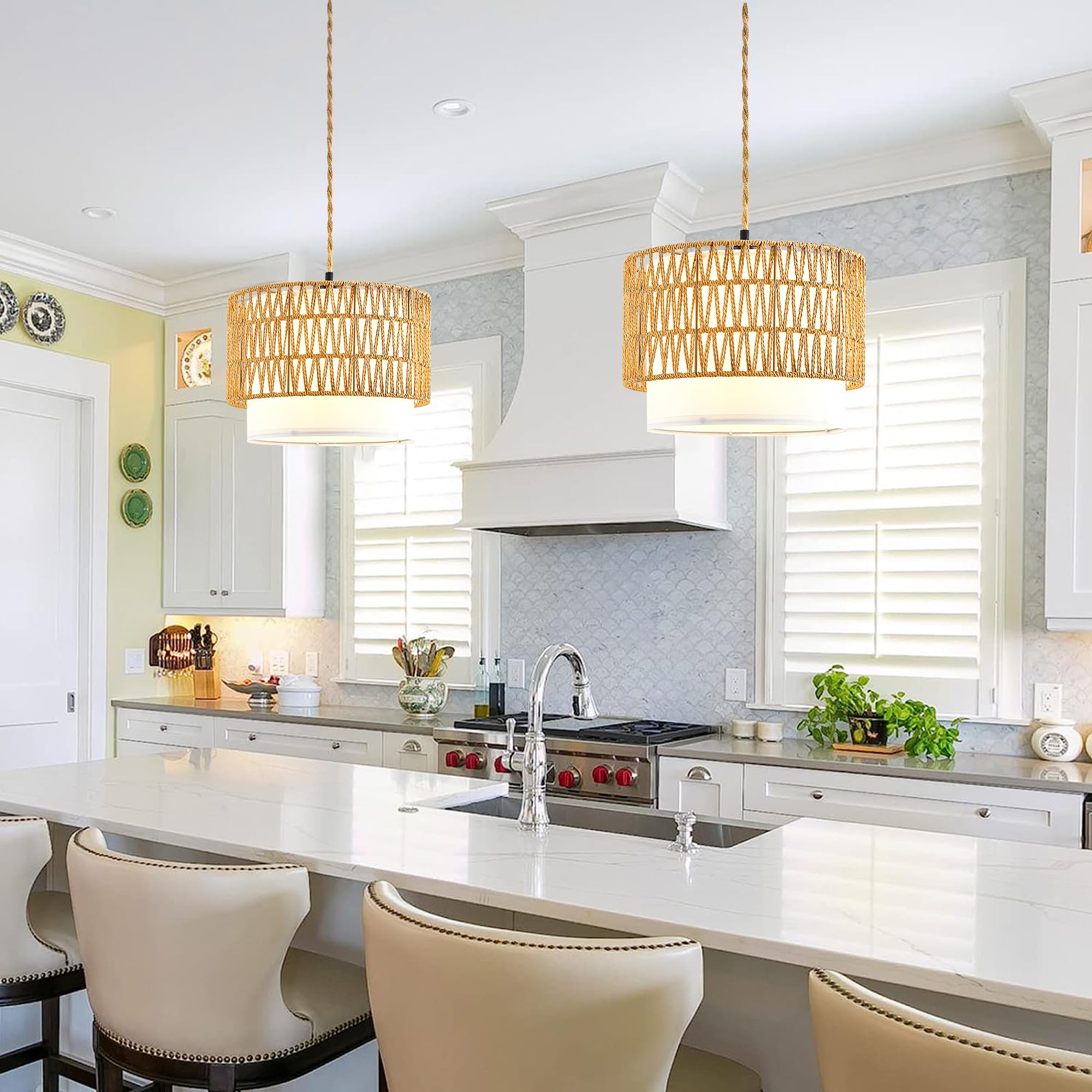 ZECOXOL rattan woven hanging light provides ambient 360-degree glow