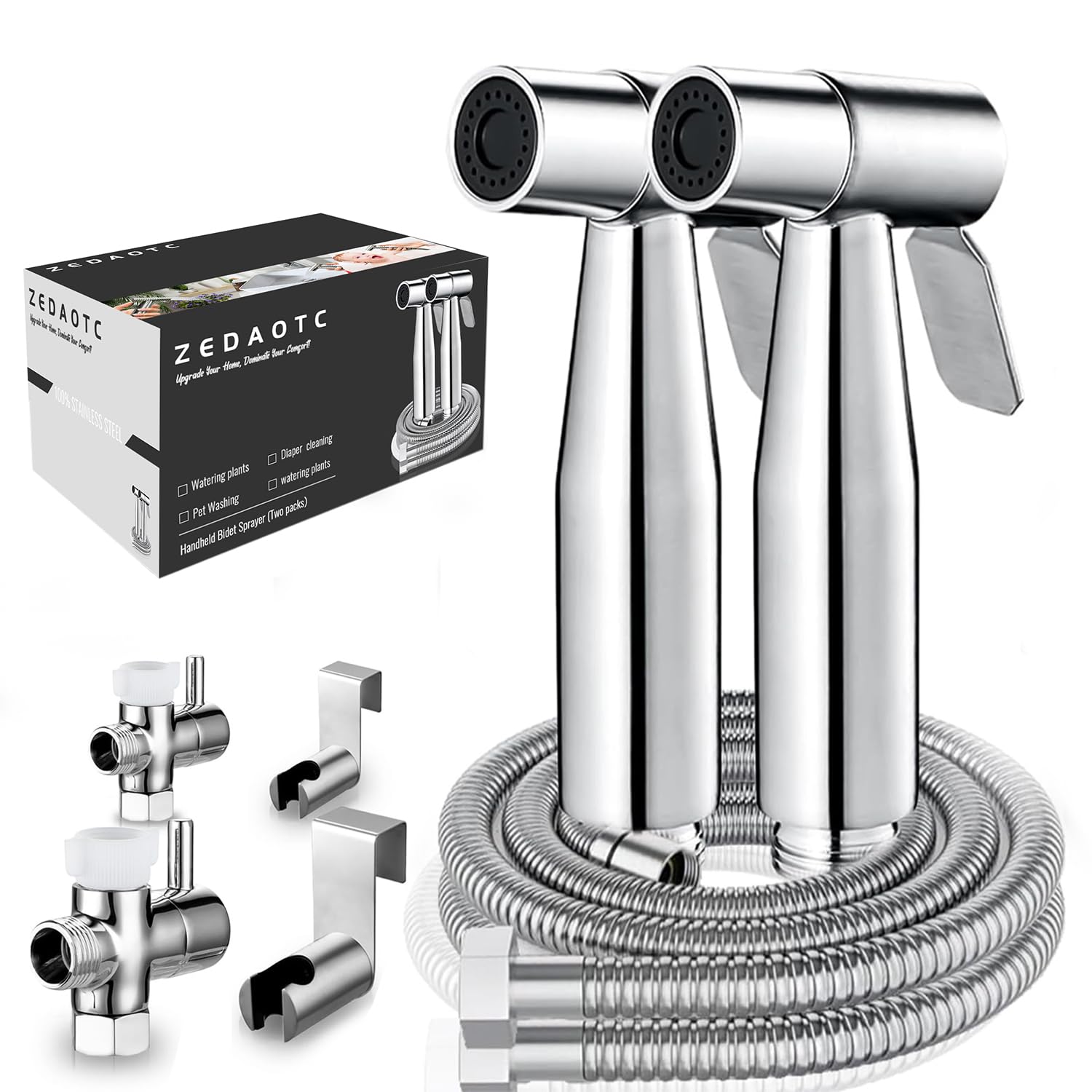 ZEDAOTC handheld bidet sprayer in stainless steel for adjustable personal cleansing.