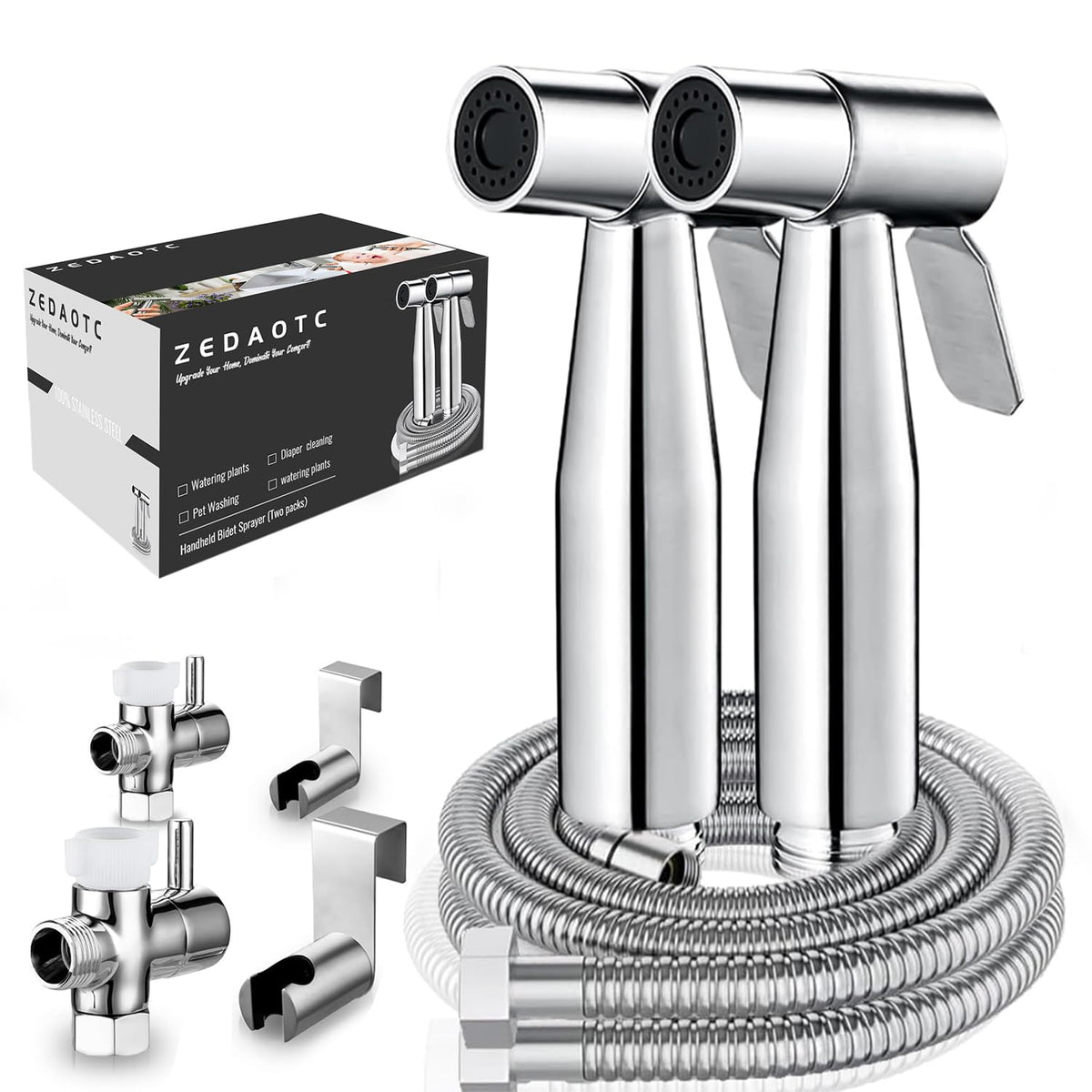 ZEDAOTC handheld bidet sprayer in stainless steel for adjustable personal cleansing.