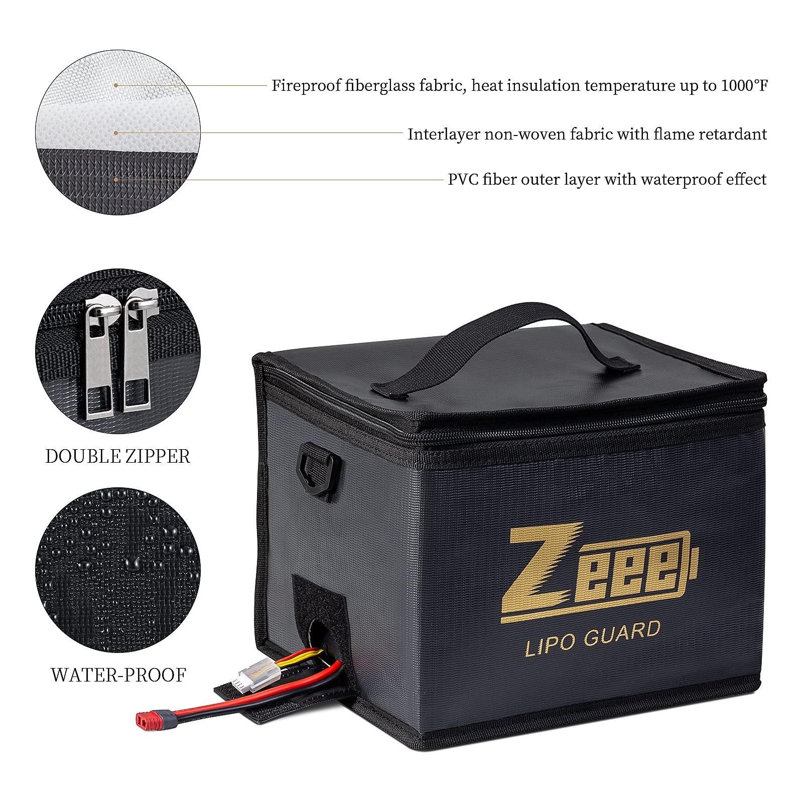 Zeee LiPo Bag Open—reveals inner fireproof layers for safer transit.