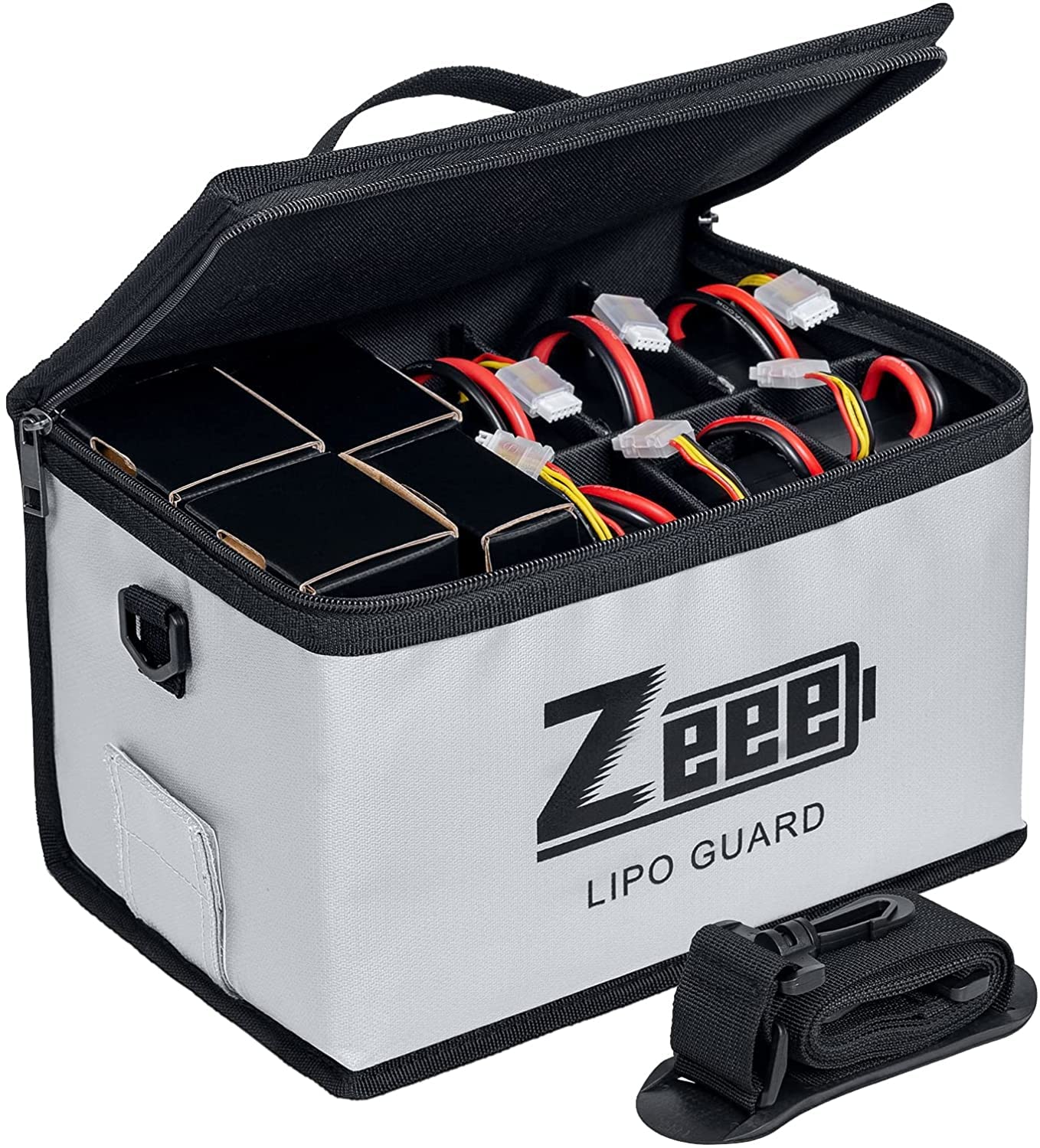 Zeee LiPo Safe Bag exterior fireproof fabric protects batteries during charging.
