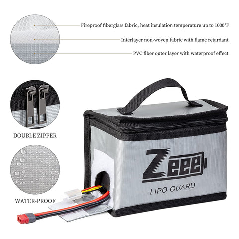 Zeee Lipo Safe Bag In-Transit—great for traveling with batteries.
