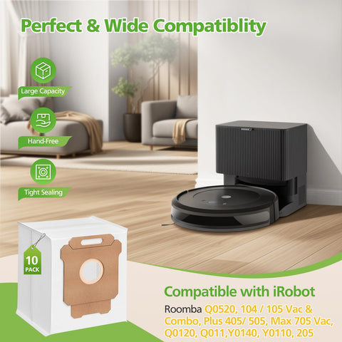 Zeekech Roomba-compatible dust bags showing model compatibility for seamless cleaning