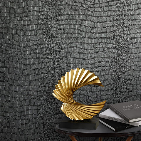 Zeeko black crocodile texture wallpaper adds depth to walls and hides minor blemishes.