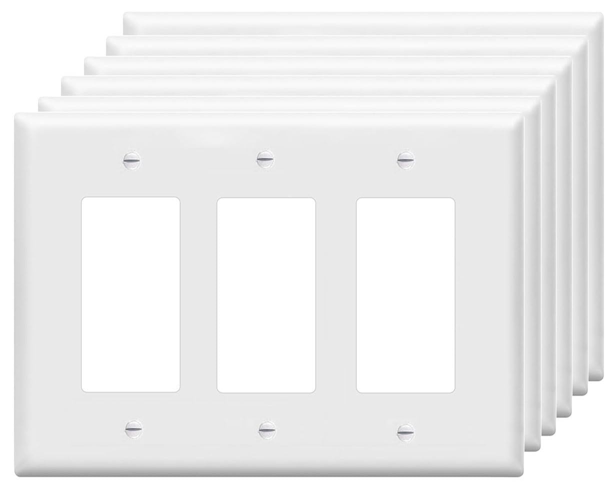 ZEFTV 3-gang decorator wall plate in white, durable, clean finish.