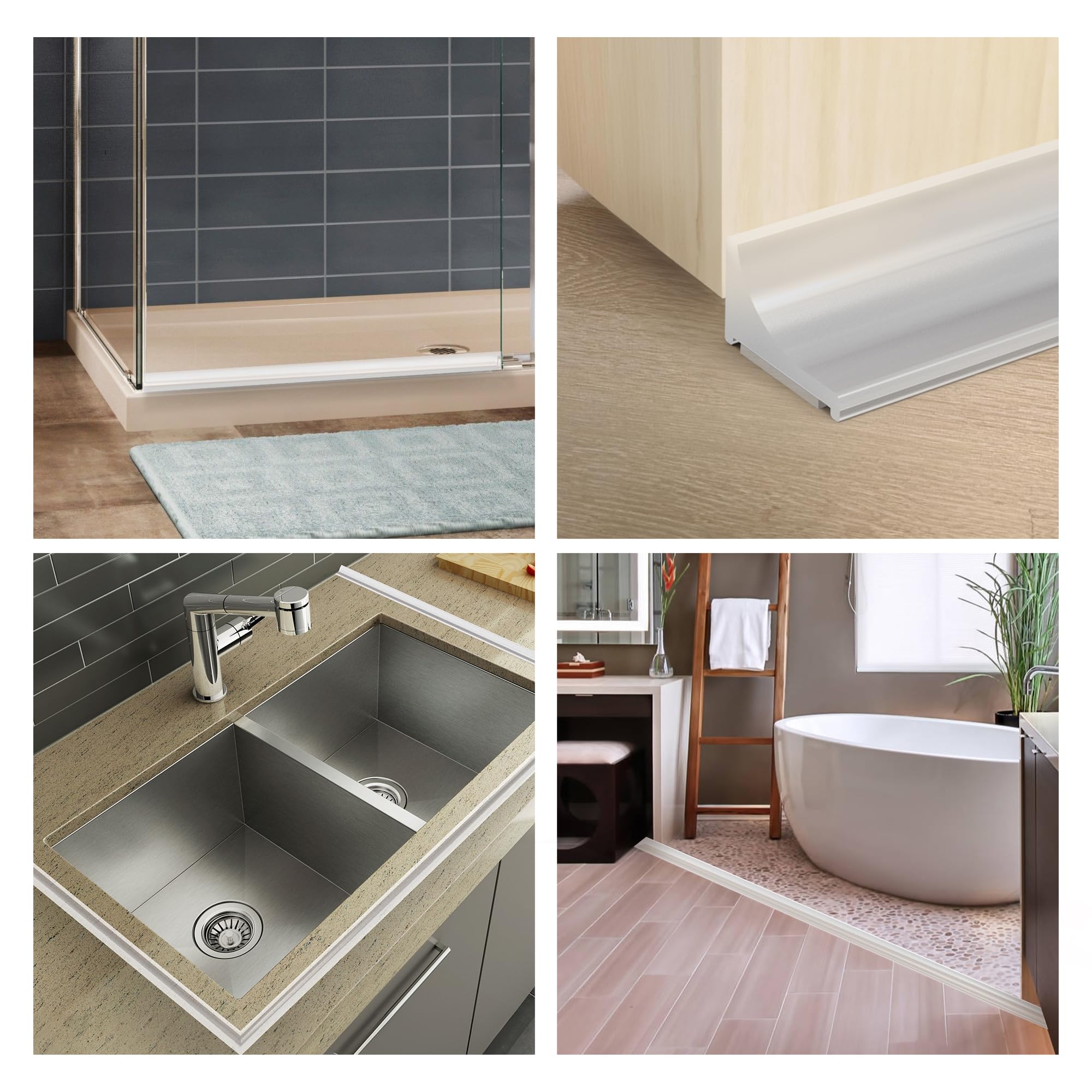 Zehiels silicone water dam edge seal enhances kitchen and bathroom protection.