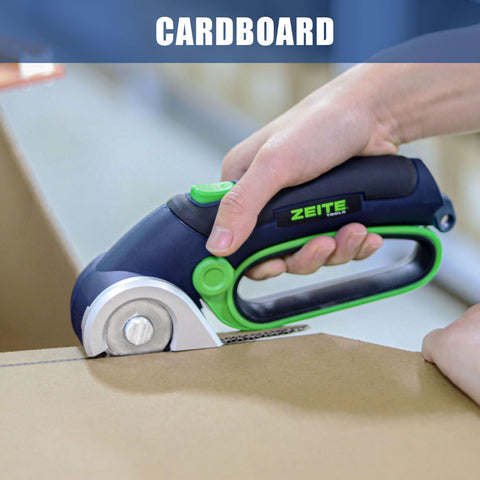 Zeite 4V cordless scissors cutting cardboard efficiently for quick packaging prep.