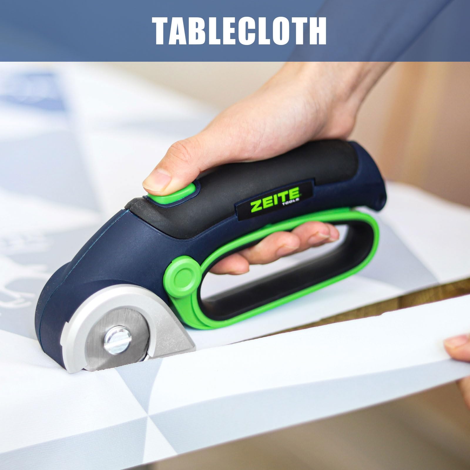 Zeite 4V cordless scissors cutting fabric cleanly for sewing projects.