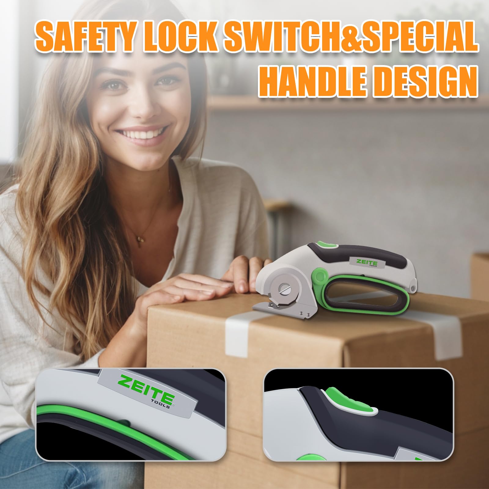 ZEITE 4V cordless electric scissors ergonomic handle design reduces fatigue