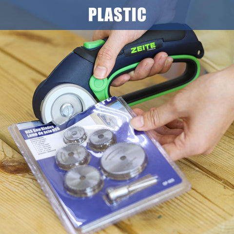 Zeite 4V cordless scissors rear view showing slim design and safety button.