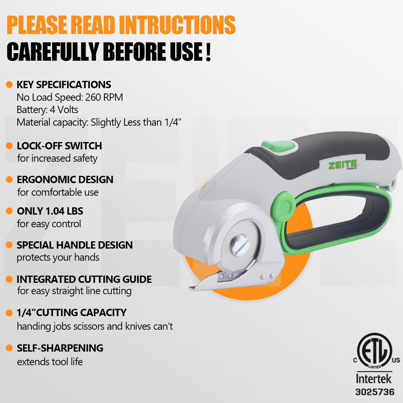 ZEITE 4V cordless electric scissors safety lock for safer starts