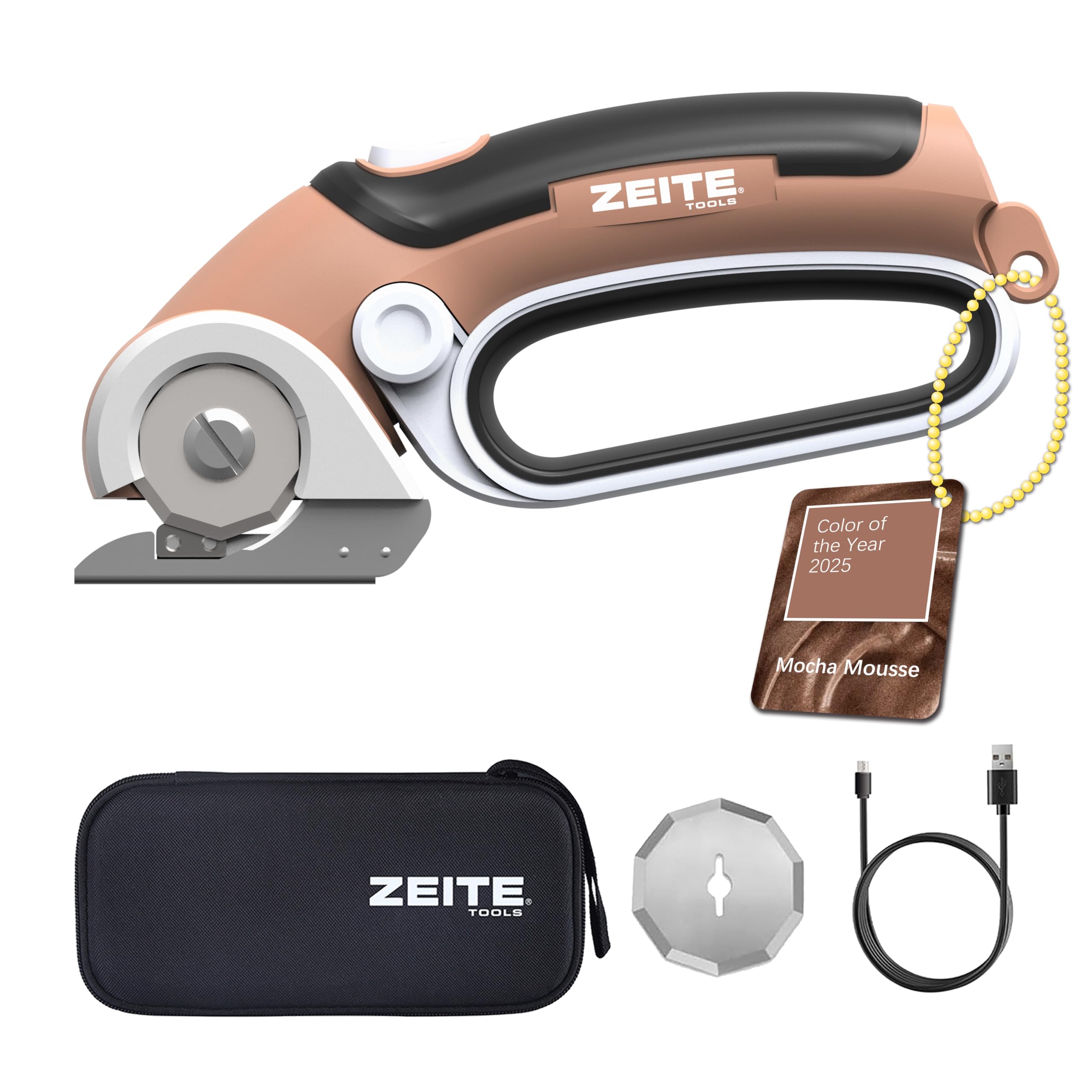 Zeite 4V cordless scissors in case for easy storage and portability.