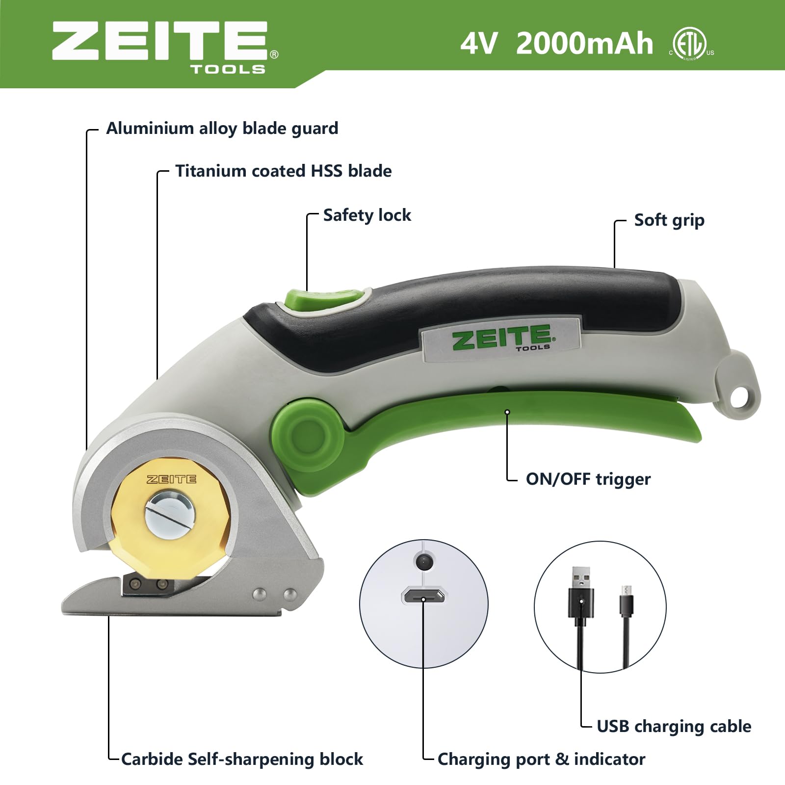 Zeite 4V cordless scissors cutting fabric smoothly for sewing projects
