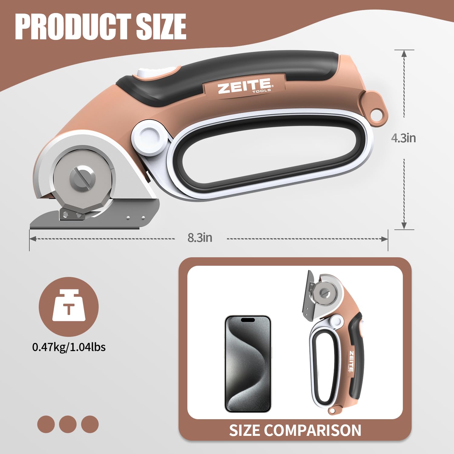 Zeite 4V cordless scissors performing smooth rotary cuts on cardboard and plastic.