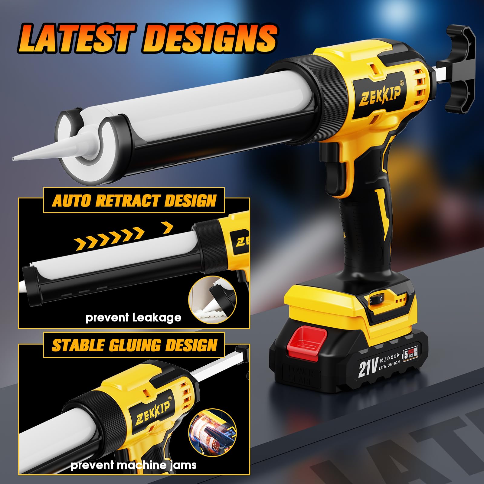 Zekkip caulking gun offers six speeds with LED readout for versatile materials.
