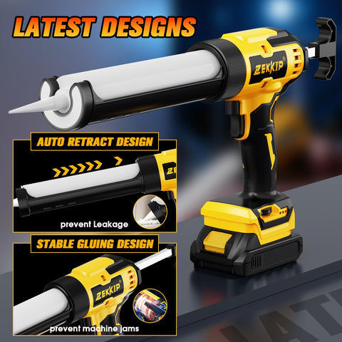 Zekkip cordless caulking gun with six-speed control for smooth dispensing.