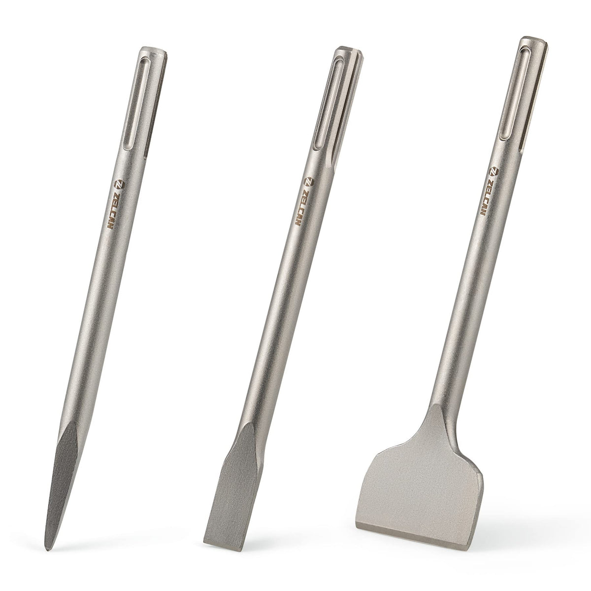 ZELCAN chisel set flat 12-inch for precise demolition in concrete and masonry
