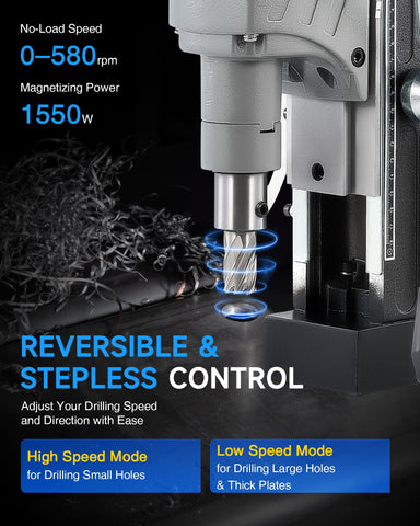 ZELCAN mag drill press demonstrating 2-inch bore capacity.