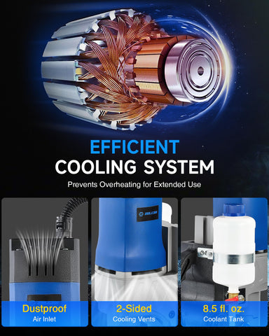 ZELCAN mag drill press coolant tank helps prevent overheating.