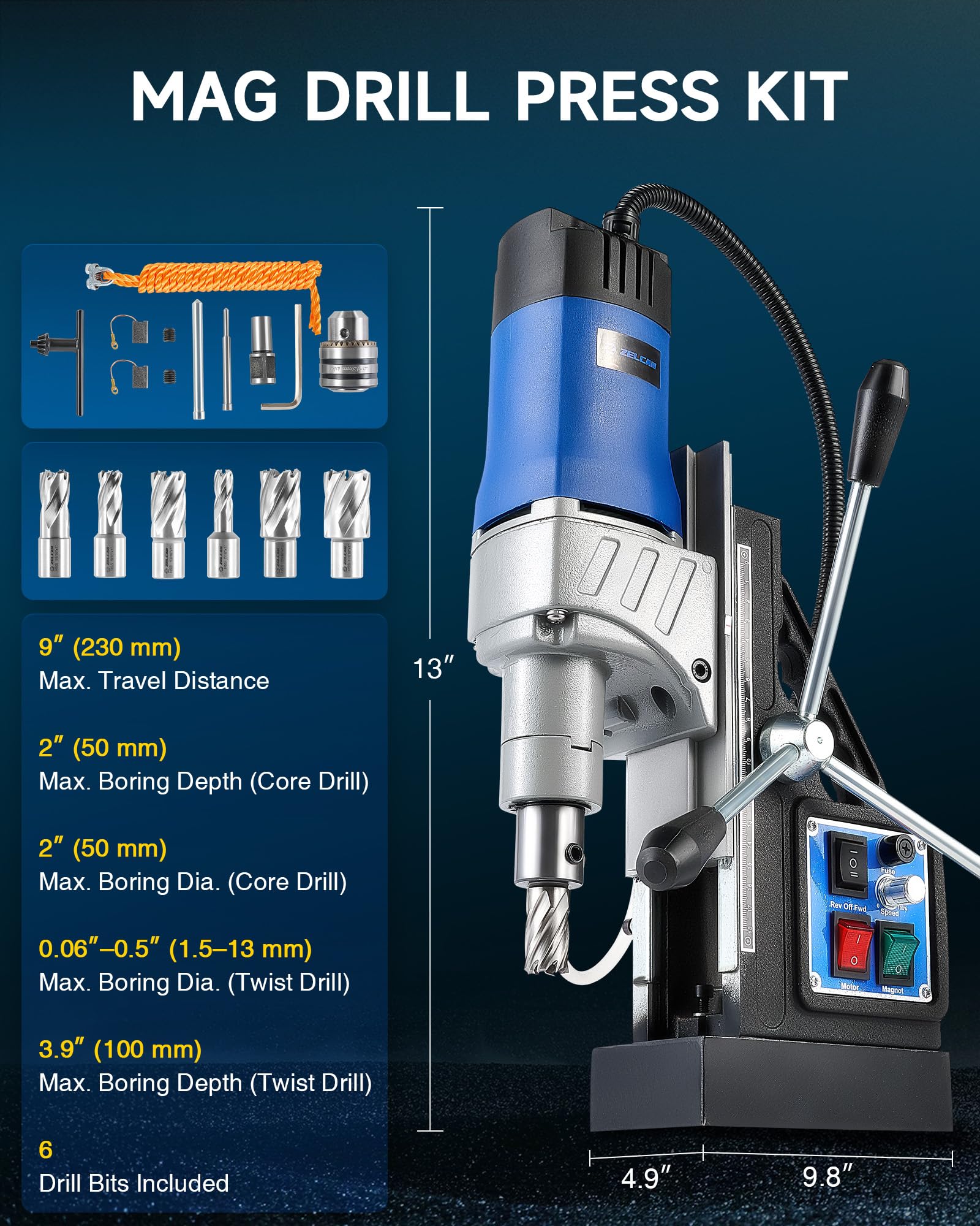 ZELCAN mag drill press rugged build suited for heavy-duty fabrication.