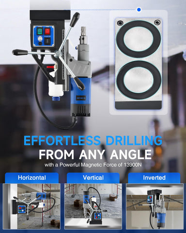 ZELCAN mag drill press magnetic base securely attached to steel.