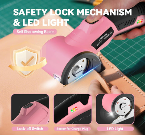 Zeleki safety lock and LED light enhance safe cutting in dim spaces.