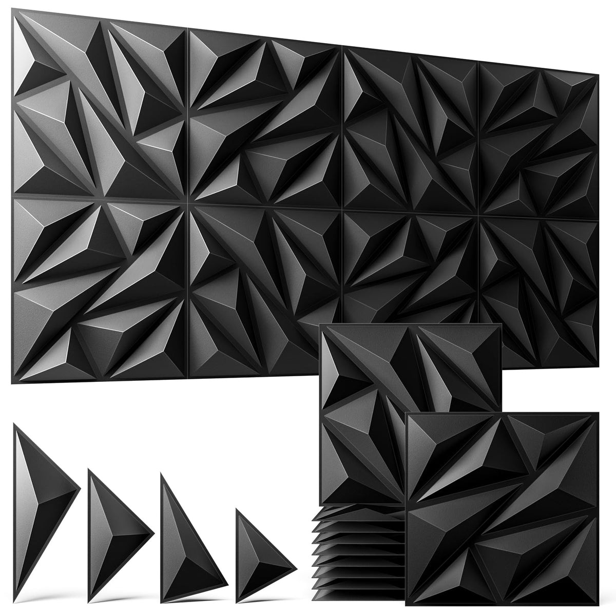 ZELMINE 3D wall panels in black with diamond texture create a striking feature wall and modern backdrop.