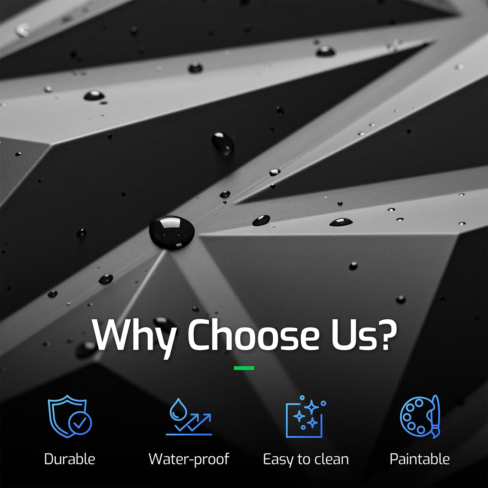 ZELMINE 3D panels diamond texture close-up shows durable PVC and easy cleaning.